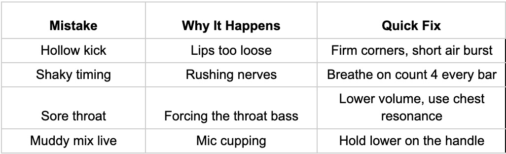 Common Mistakes Table